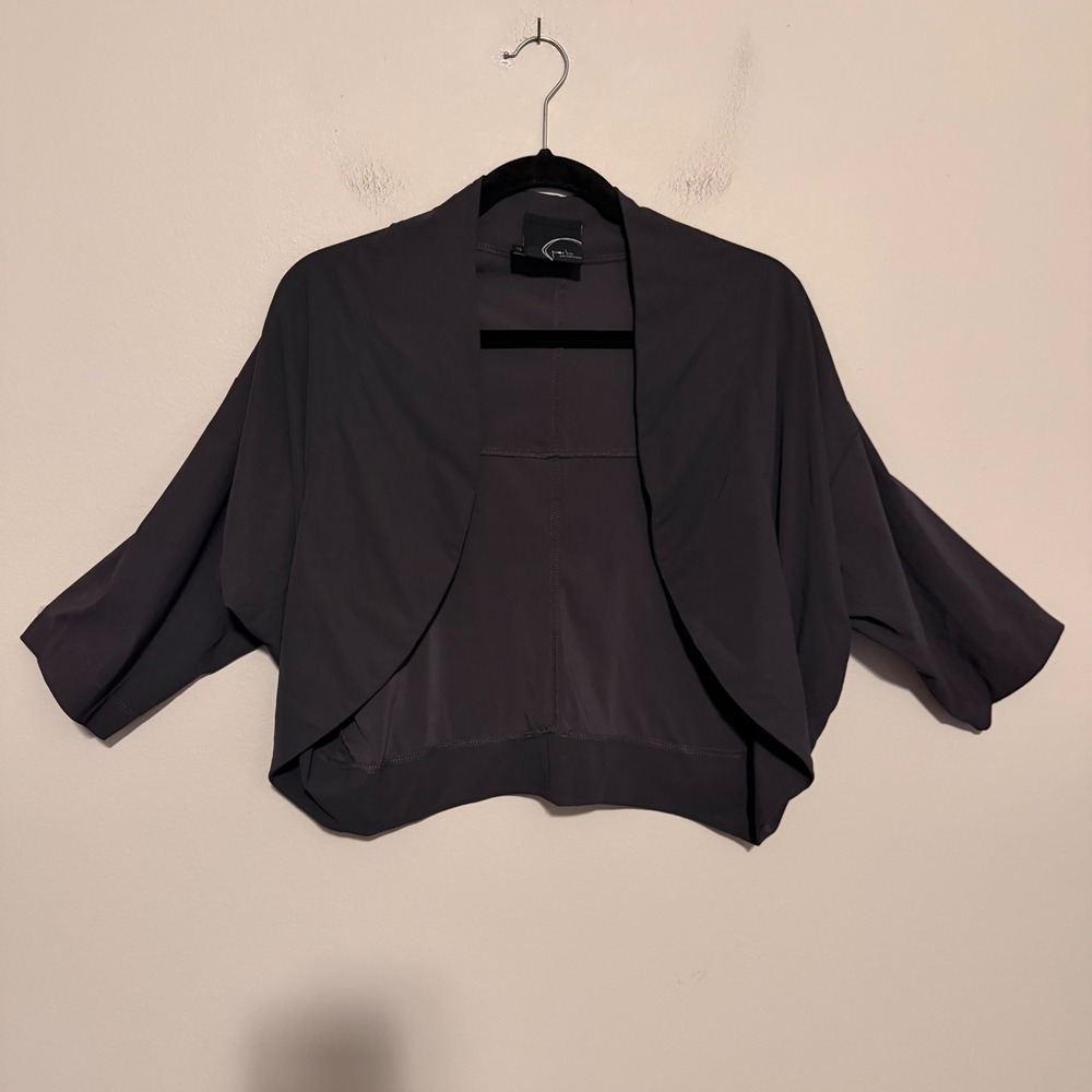 Porto SF Black Cropped Open Front Dolman Sleeve Jacket Lagenlook Art to Wear 3